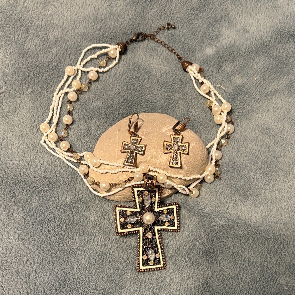 Southern Style Cross Pendant Necklace and Earring Set